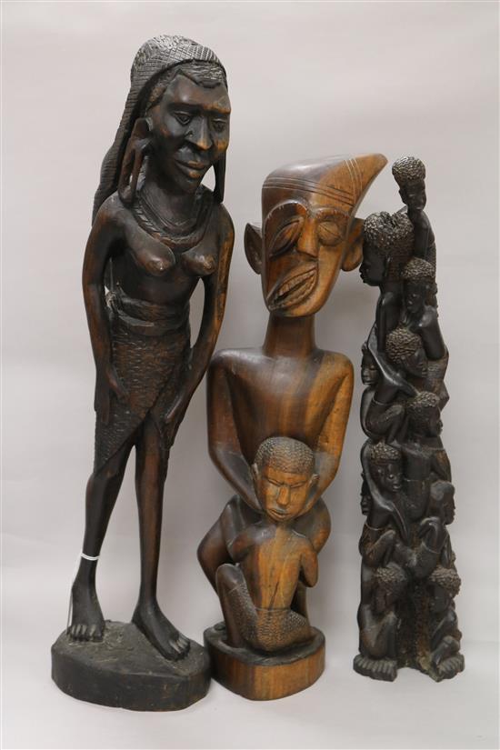 Three Makonde carvings tallest 63cm